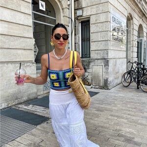 Zara crochet top blouse crop top bandeau open work summer vacation open back